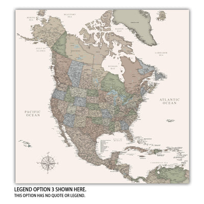 The image is a detailed map of North America, showing the various countries, oceans, and geographical features of the region.
