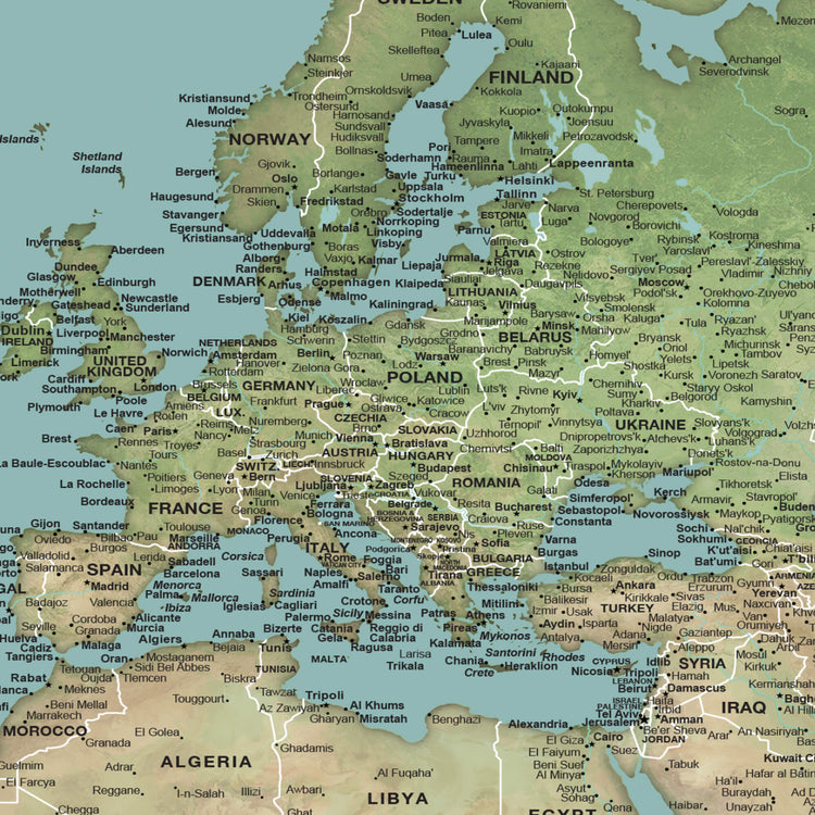 a map of europe with all the major cities
