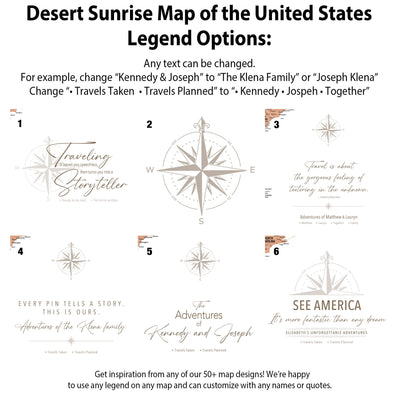 Desert Sunrise Map of the United States Legend Options: