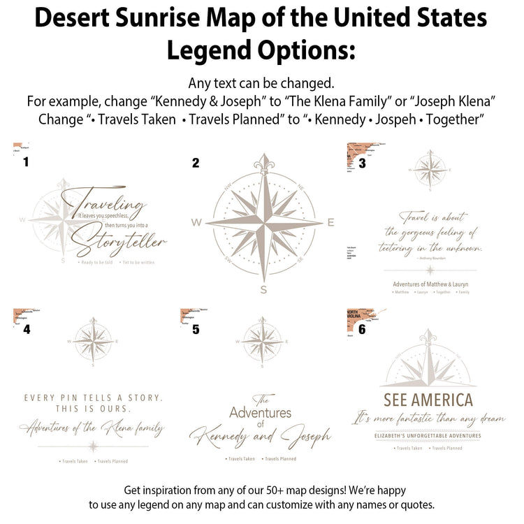 Desert Sunrise Map of the United States Legend Options: