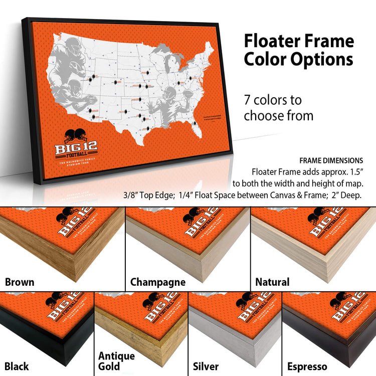 The image is a collage of different colored frames for a map of the United States, with a focus on the "Big 12 Football Team" map.