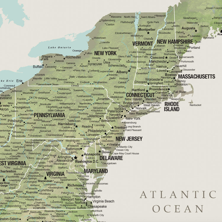 The image is a detailed map of the eastern United States and parts of the Atlantic Ocean, showing the major cities and states in the region.