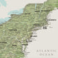 The image is a detailed map of the eastern United States and parts of the Atlantic Ocean, showing the major cities and states in the region.