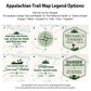 six different map designs, each with a unique theme and message. The designs include a compass rose, a mountain range, a forest scene, a family adventure, a hiking trail, and a camping area. The text options for these designs allow for customization, and the image is described in a concise and clear manner without redundancy.
