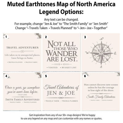 Muted Earthtones Map of North America Legend Options