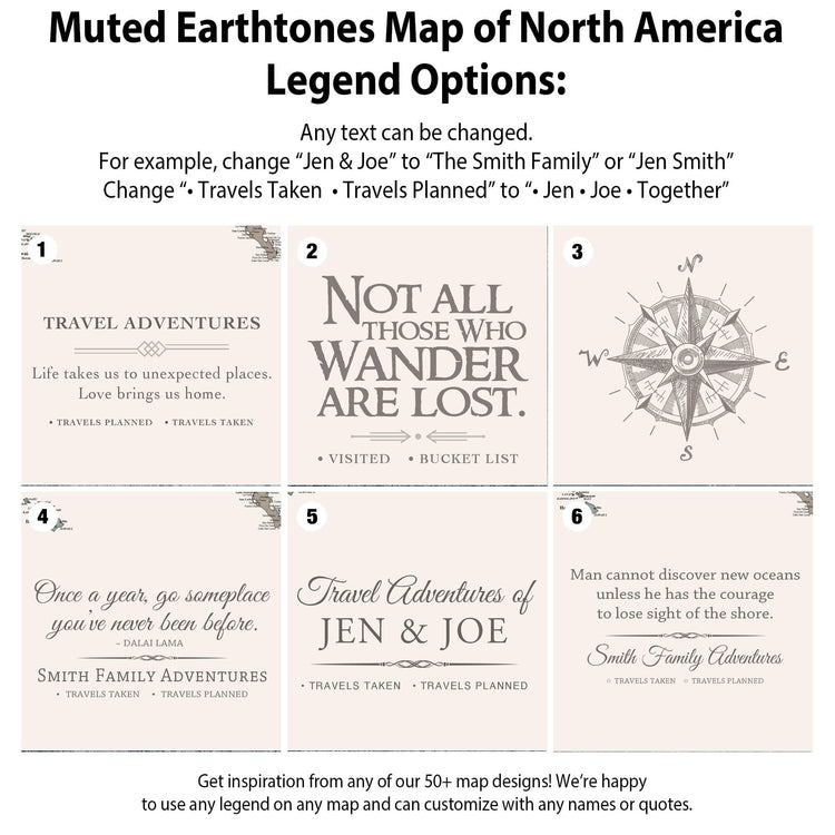 Muted Earthtones Map of North America Legend Options