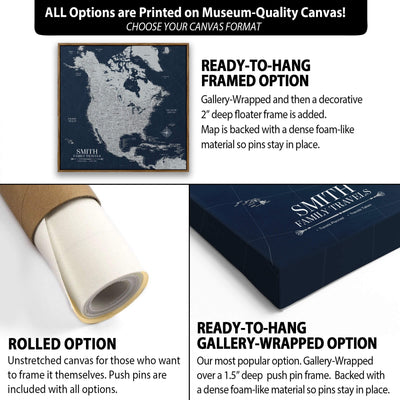 The image is a collage of three different options for a map canvas, each with its own description and features.