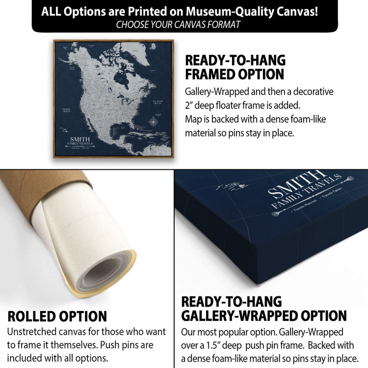 The image is a collage of three different options for a map canvas, each with its own description and features.