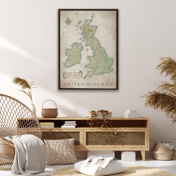 a map of the united kingdom in a living room