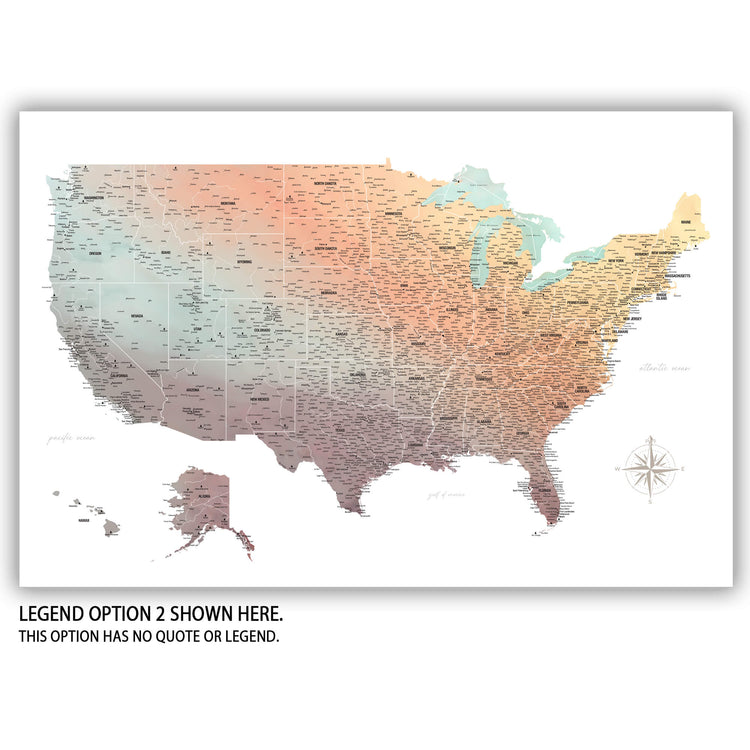 The image is a detailed map of the United States, showing various regions and states with their respective names and geographical features.