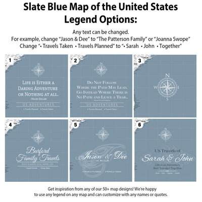 a collection of six different map designs, each with a unique title and subtitle, showcasing various map styles and themes. The text in the image is not very long, and it is intended to provide inspiration for creating custom maps with specific names and quotes. The image does not contain any redundancy or vague descriptions, and it is a collage of individual map designs.
