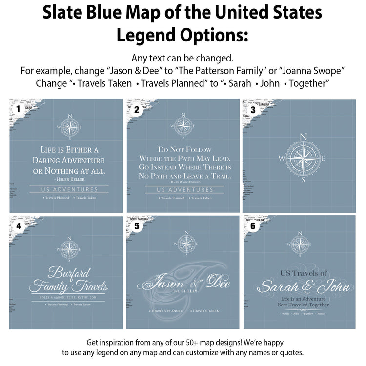 a collection of six different map designs, each with a unique title and subtitle, showcasing various map styles and themes. The text in the image is not very long, and it is intended to provide inspiration for creating custom maps with specific names and quotes. The image does not contain any redundancy or vague descriptions, and it is a collage of individual map designs.