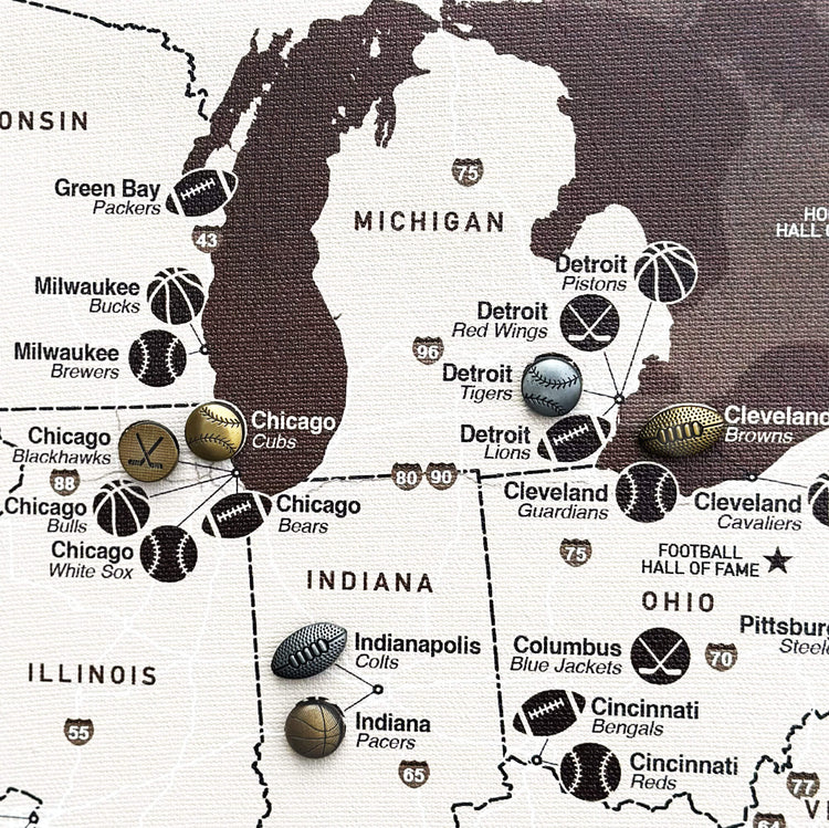 a map of the united states with pins on it