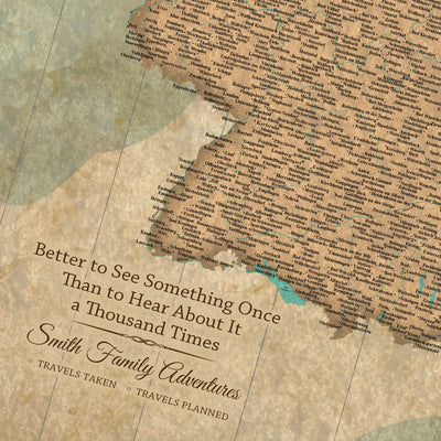 The image is a map of the world with various locations marked, and there is a caption below the map that reads "Better to See Something Once Than to Hear About It a Thousand Times".