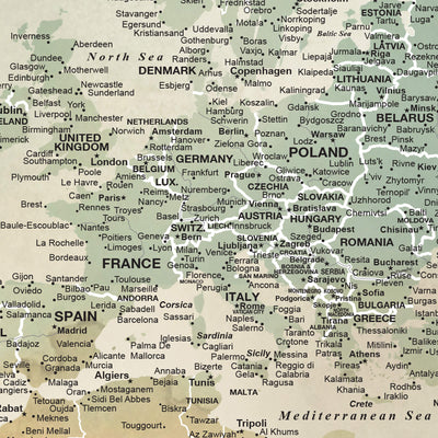 The image is a map of Europe, showing various countries and regions with their names written in different fonts and sizes.