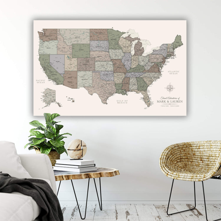a map of the united states on a wall