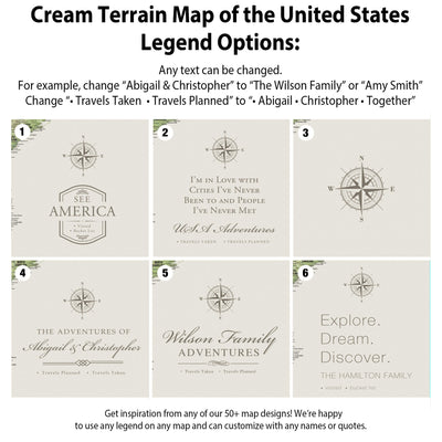 Cream Terrain Map of the United States Legend Options:
