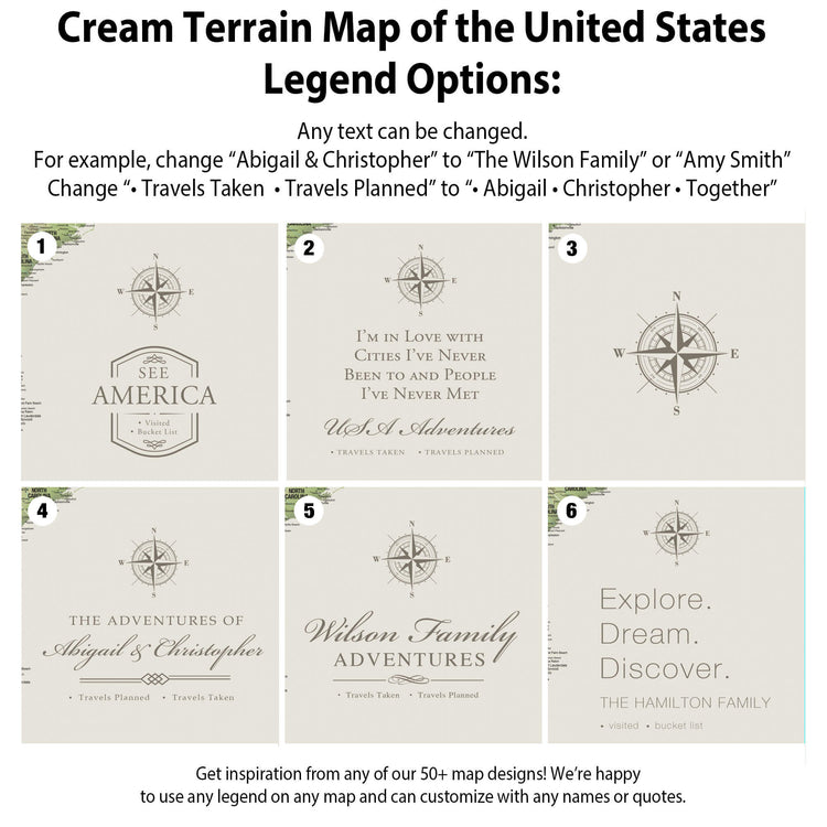 Cream Terrain Map of the United States Legend Options:
