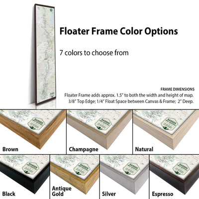a variety of different colored floating frame options for a map, with the frame sizes and styles available.