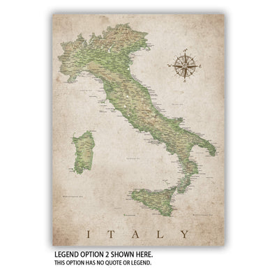 The image is a detailed map of Italy, showing the country&