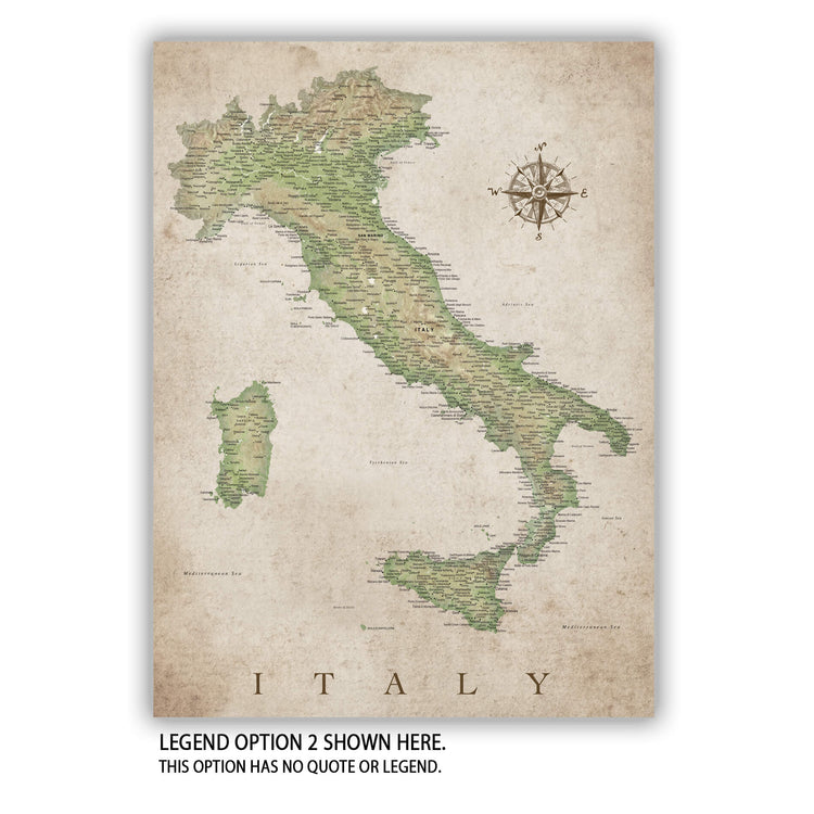 The image is a detailed map of Italy, showing the country&