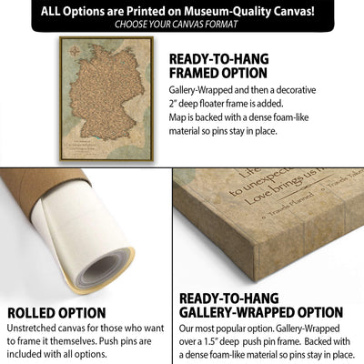 The image is a collage of three different options for a map canvas, each with its own description and features.