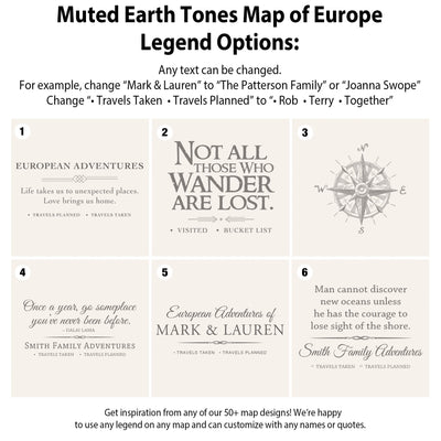 Muted Earth Tones Map of Europe Legend Options