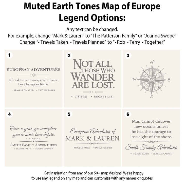 Muted Earth Tones Map of Europe Legend Options