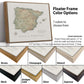The image is a collage of different colored frames for a map of Spain and Portugal, with the map itself being a floating frame. The frames are labeled with their respective colors, such as Brown, Champagne, Natural, Antique Gold, Silver, and Espresso.