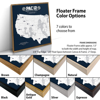 The image is a collage of different framed maps, each with a unique color option. The collage includes a map with a football player, a map with a different color, and a map with a different frame color. The collage is designed to showcase the variety of frame colors available for the map.