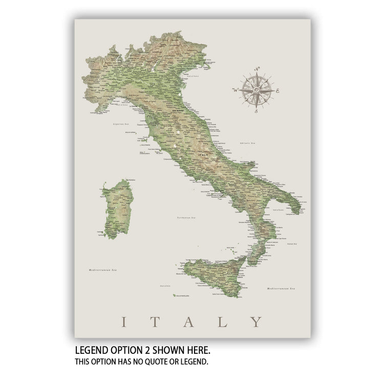 The image is a detailed map of Italy, showing the country&