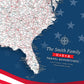 The image is a detailed map of the United States, with a focus on Florida and the surrounding areas. The map is set against a blue background with white stars, and the text "The Smith Family U.S.A. TRAVEL ADVENTURES" is displayed prominently.