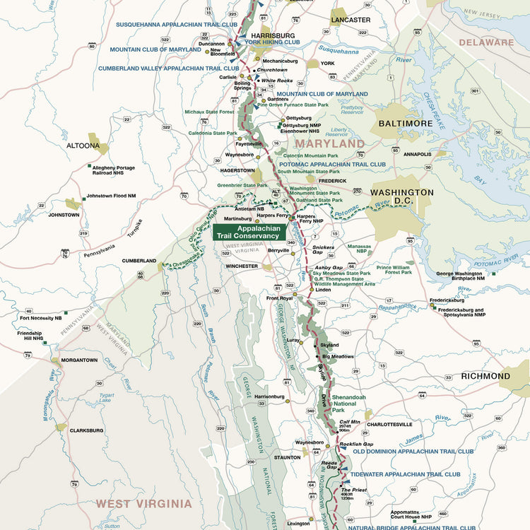 The image is a detailed map of the Appalachian Trail Conservancy&