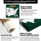 The image is a collage of three different canvas options for displaying a map of the United States. The first option is a ready-to-hang framed option, which features a deep-flowered frame and a dense foam-like material to hold the pins. The second option is a rolled option, where the canvas is unrolled and pushed into a frame. The third option is a gallery-wrapped option, which has a deep push pin frame and a dense foam-like material to hold the pins.