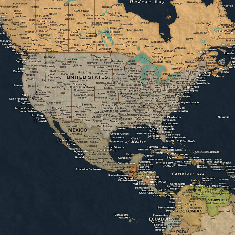 The image is a detailed map of North America, showing the United States, Mexico, and various other countries and regions across the continent.