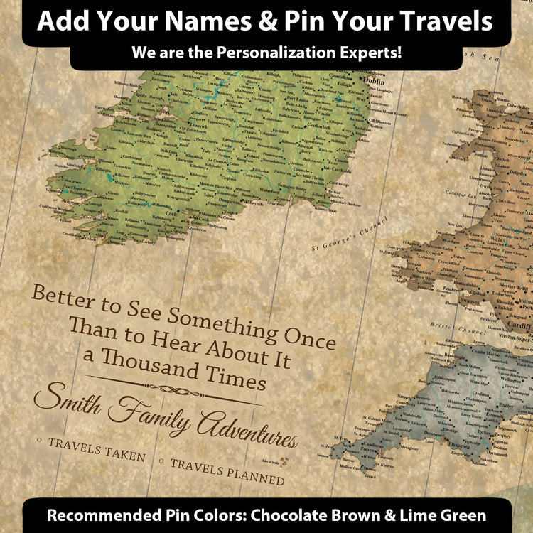 a map with a caption that reads, add your names & pin your travels