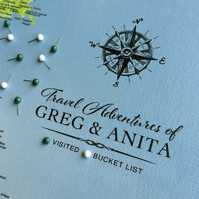 a map with a compass rose and a list of places, along with a decorative border and a decorative element.