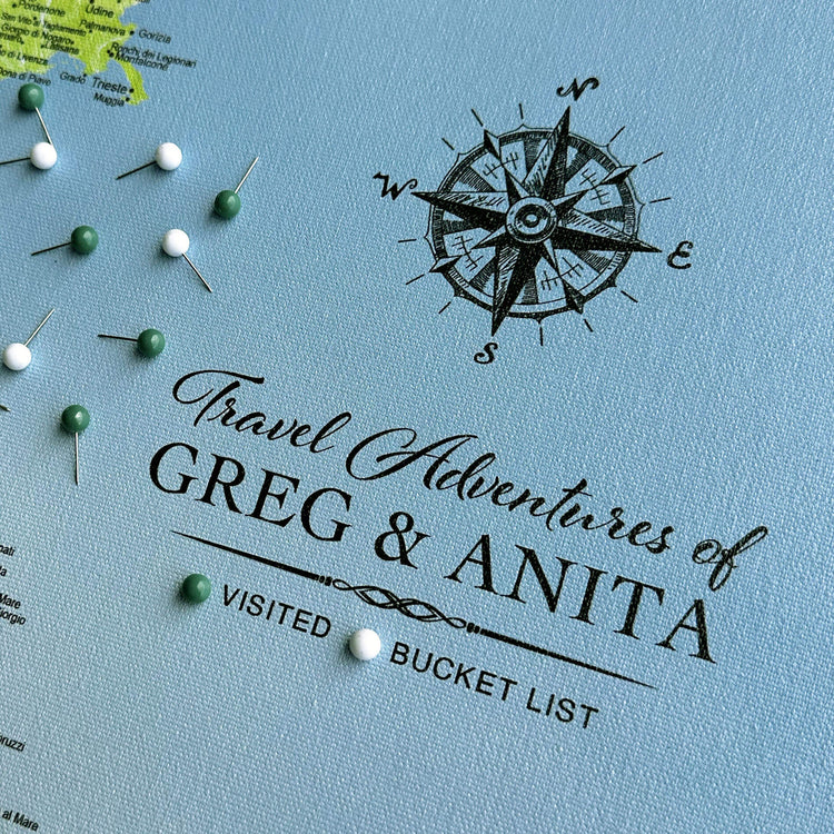 a map with a compass rose and a list of places, along with a decorative border and a decorative element.