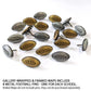 a collection of metal football pins arranged on a white background.