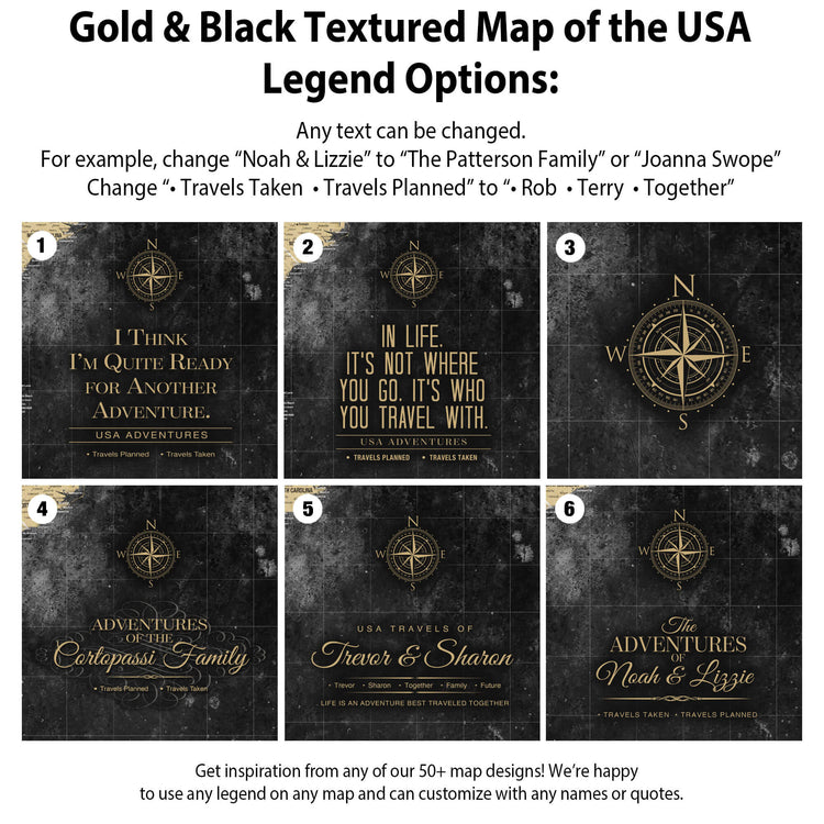 gold and black textured map of the usa