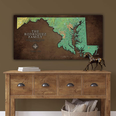 a wooden table with a horse statue on top of it