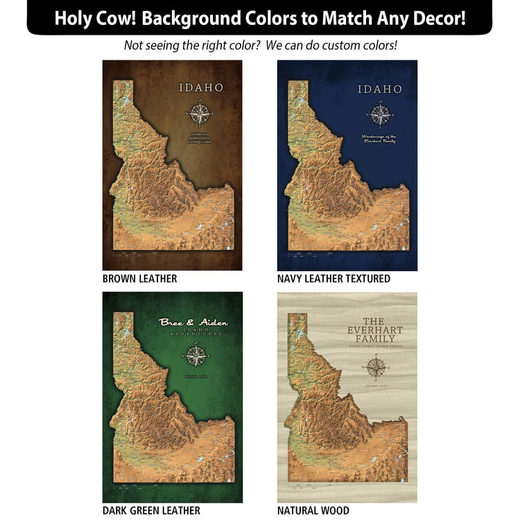 four different colored maps of the state of idaho