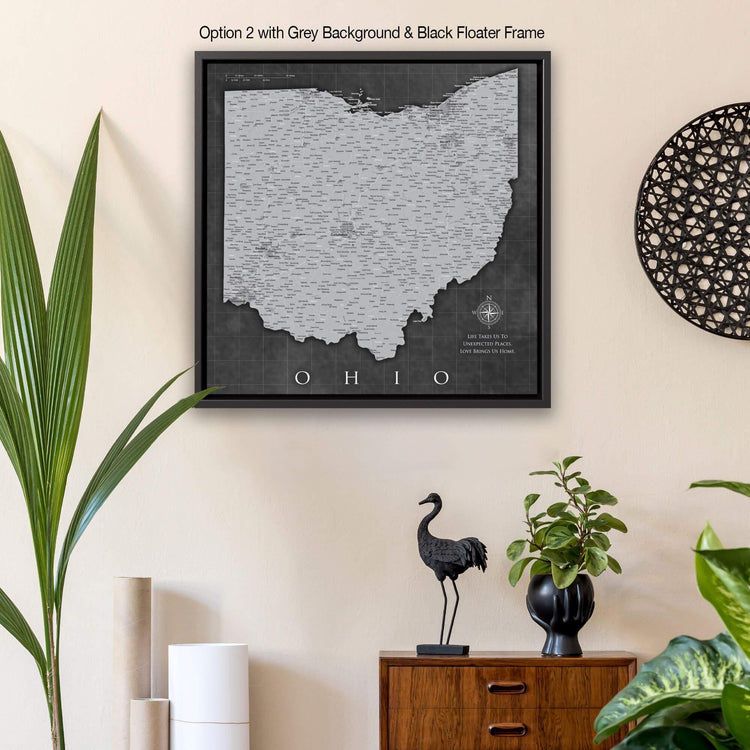 a framed map of the united states of ohio