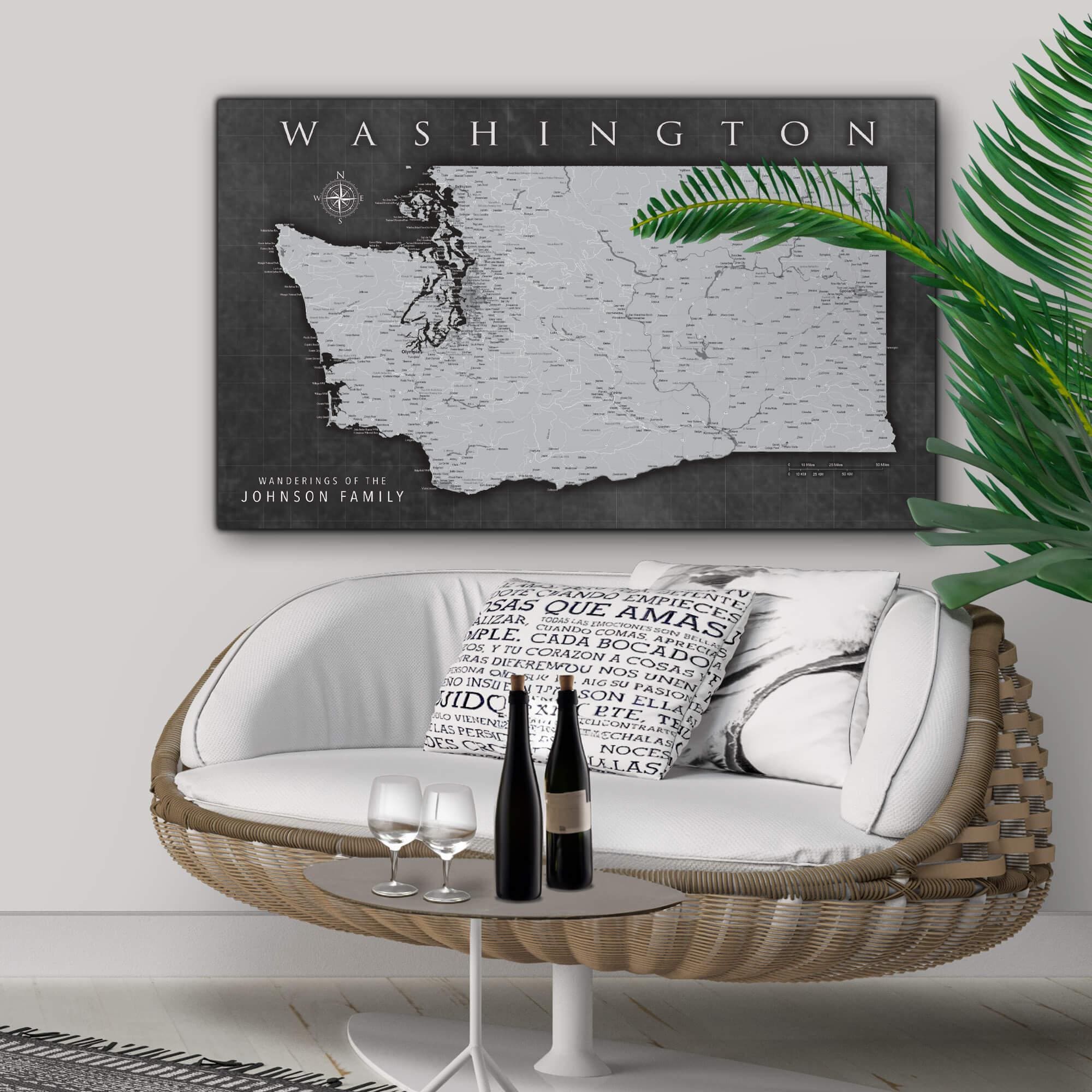 Washington Pin Washington Push Pin Map in Grey – Holy Cow Canvas
