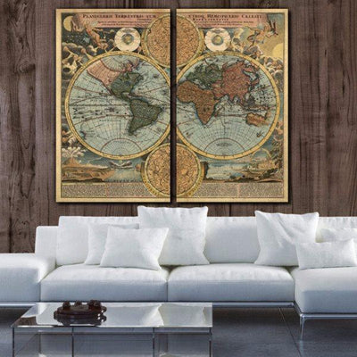 Vintage World Map Wall Art - Circa 1700 - Canvas Wall Art - HolyCowCanvas