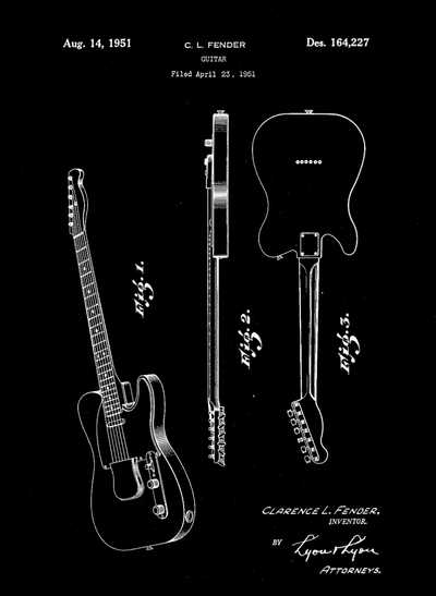 Fender Guitar Patent Print Art on Canvas - Canvas Wall Art - HolyCowCanvas