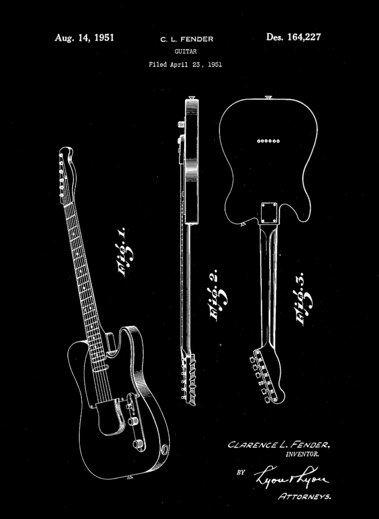 Fender Guitar Patent Print Art on Canvas - Canvas Wall Art - HolyCowCanvas