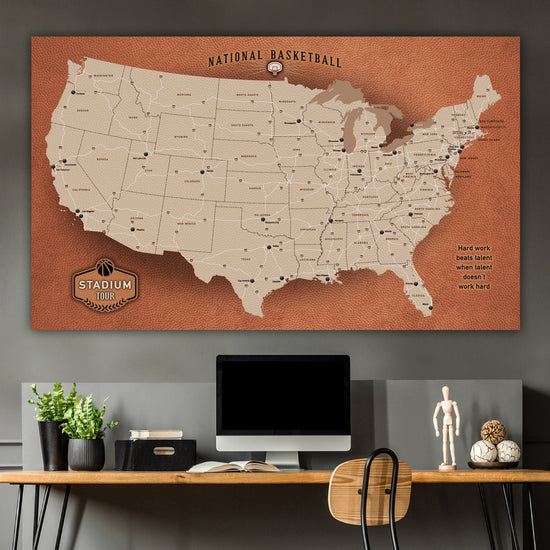 Executive Basketball Stadium Tour Push Pin Map