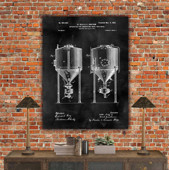 Beer Fermenter Patent Print Art on Canvas - Canvas Wall Art - HolyCowCanvas