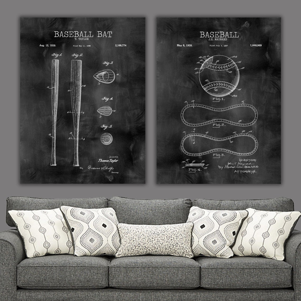 Baseball Patent Prints on Canvas Wall Art Individual or Sets up to –  Holy Cow Canvas
